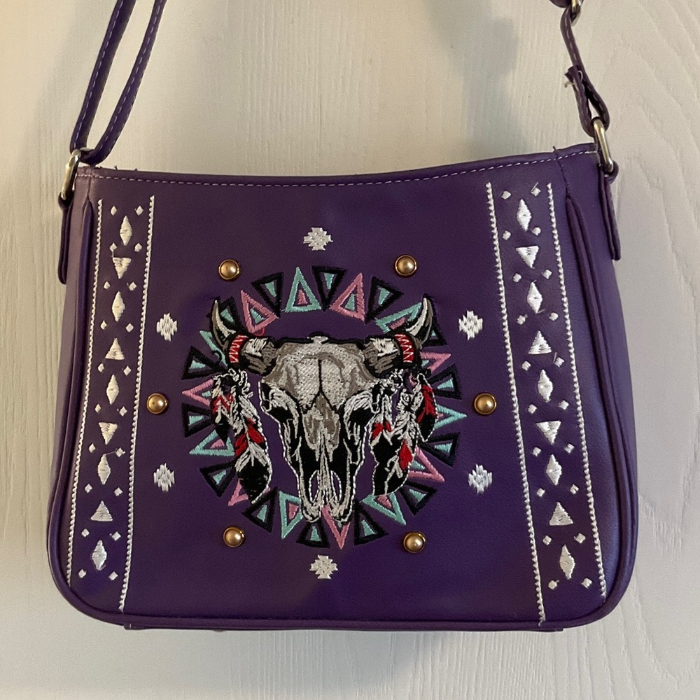Embroidered Purple Shoulder Bag
